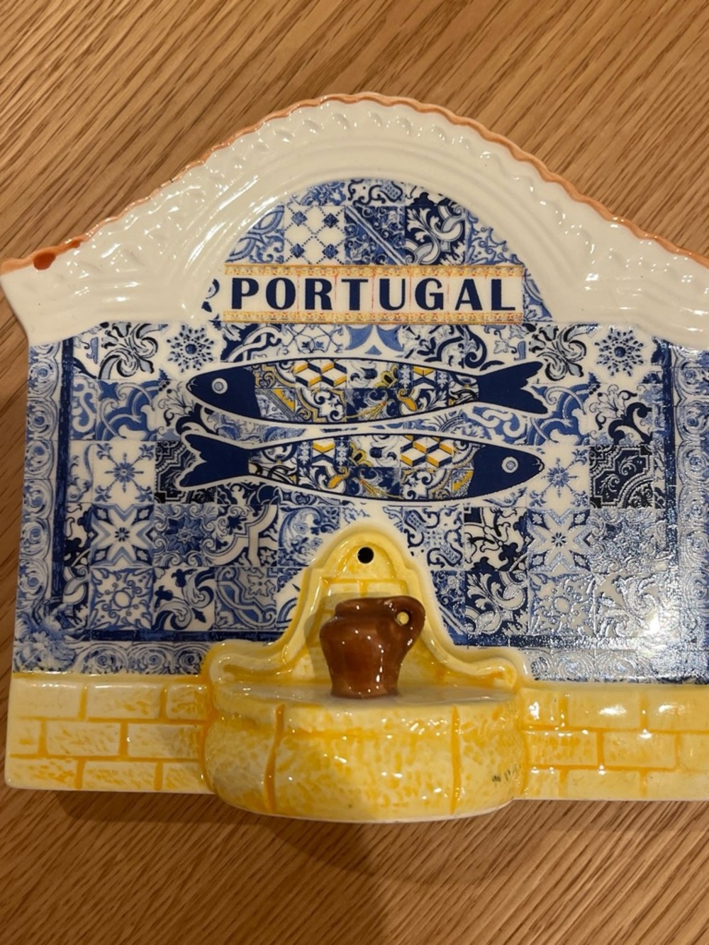 Portugal Blue and Yellow Ceramic Wall Fountain Décor